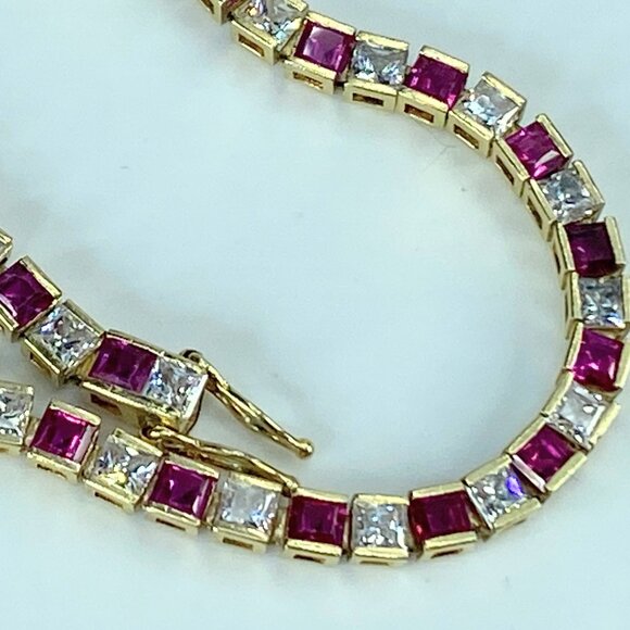 14K yellow gold 4.8ct natural Ruby tennis bracelet 8.25" 10.9g 8.25" JR421 - Picture 5 of 10
